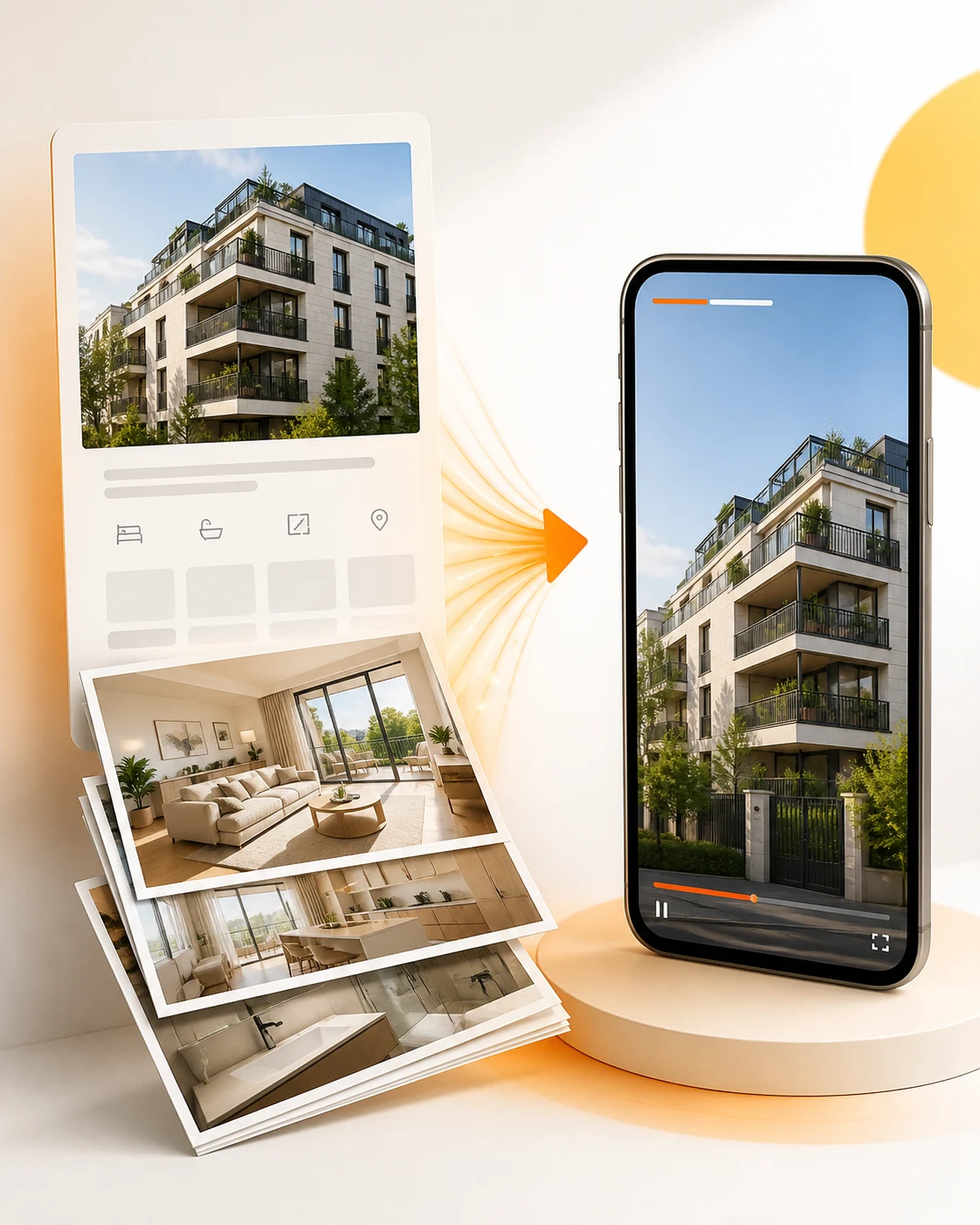 Leboncoin listing URL and approved property photos transformed into a social video