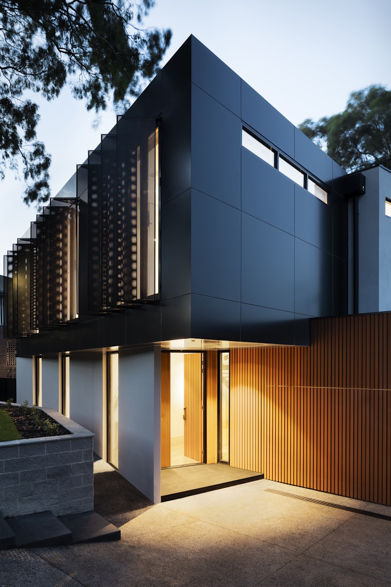 Modern home exterior prepared for a virtual twilight marketing image