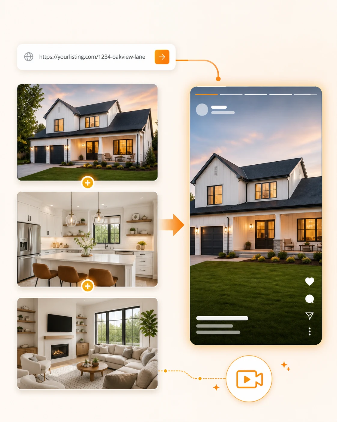 Zillow listing URL and approved property photos transformed into a social video